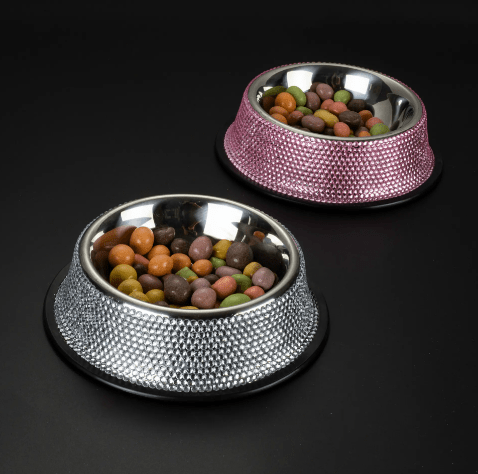 Bling Rhinestone Stainless Steel Dog Bowls