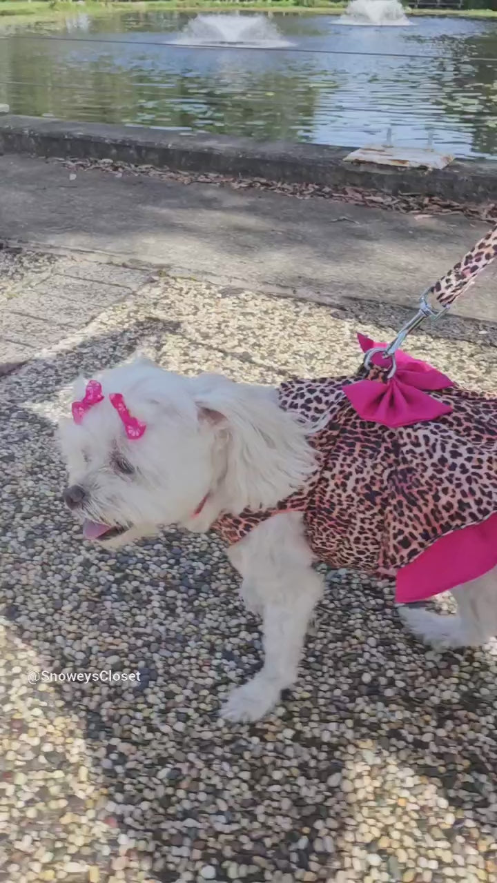 Leopard In Pink Dog Harness Dres