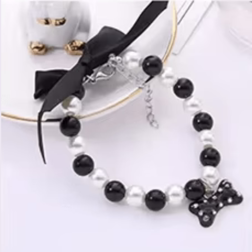 Snoweys Black / Small Bowknot and Bone Charm Dog Necklace