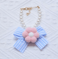 Snoweys Medium / Blue Flower and Pearl Dog Necklace