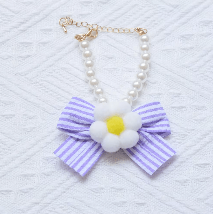 Snoweys Medium / Purple Flower and Pearl Dog Necklace