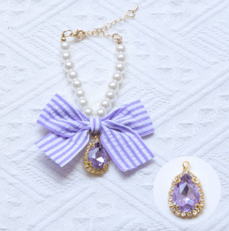 Snoweys Purple / Small Diamante Rhinestone Drop with Pearl Necklace for Cats and Dogs