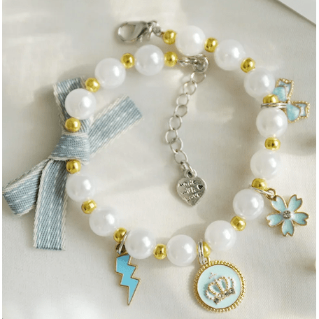 Snoweys Small / Blue Luxury Pearl Dog Necklace with Charms