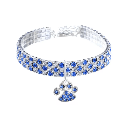 Snoweys Small / Blue Rhinestone Diamante Necklace for Dogs