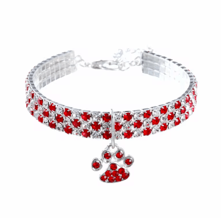 Snoweys Small / Red Rhinestone Diamante Necklace for Dogs